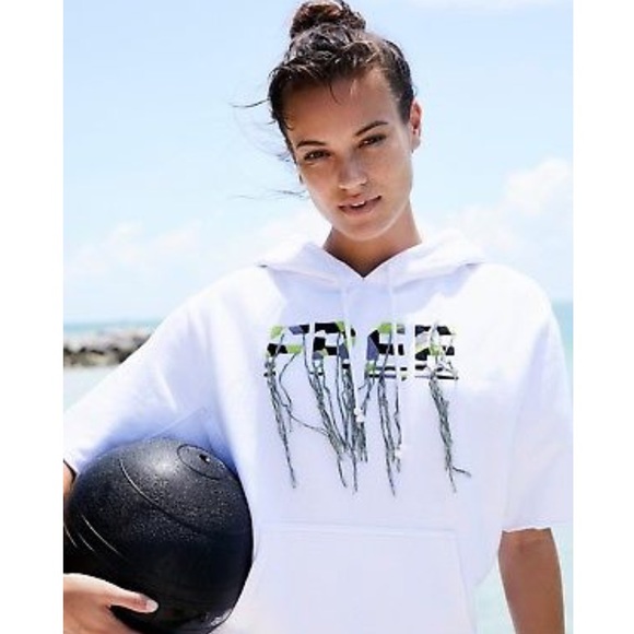 Free People White Short Sleeve Fringe Hoodie - Picture 1 of 5